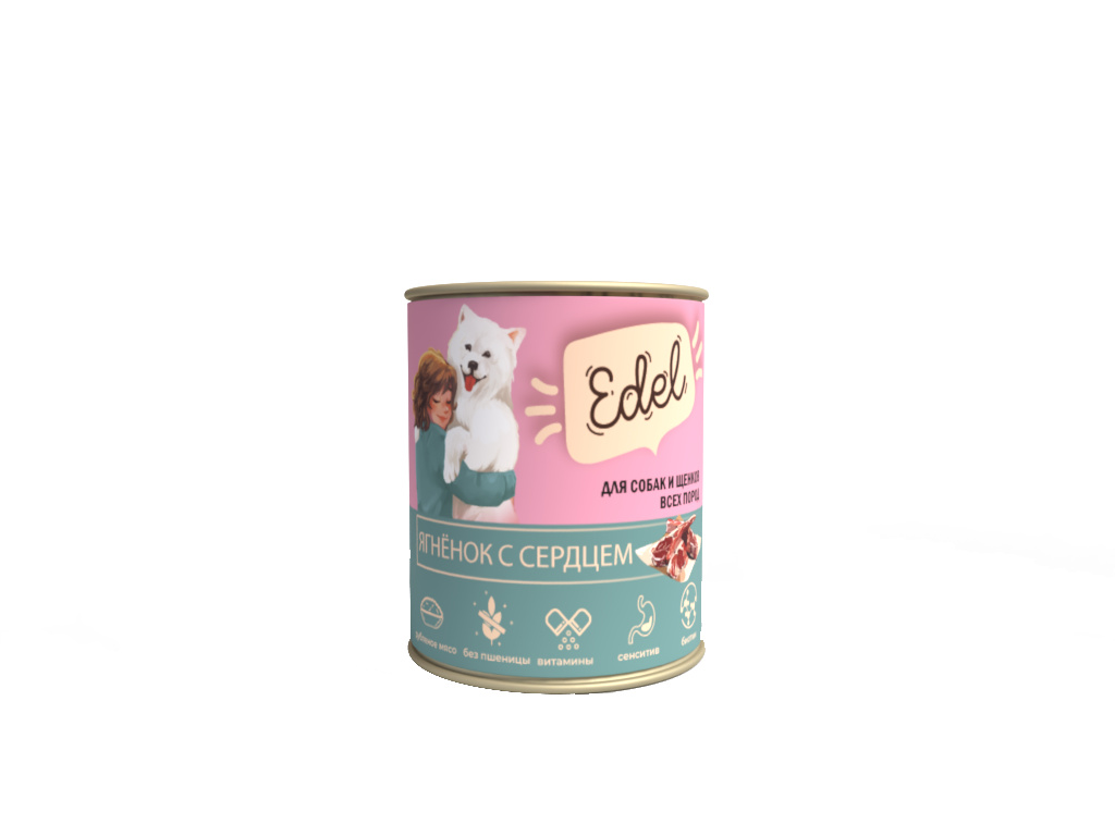 Edel Edel консервированный корм Ягненок с сердцем для собак и щенков (850 г)