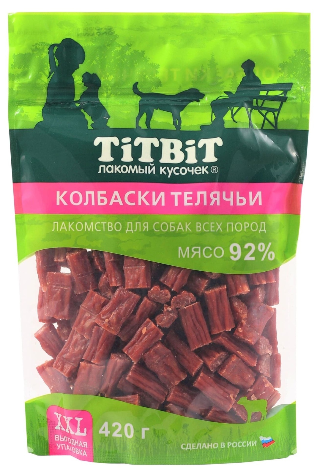 TiTBiT TiTBiT колбаски телячьи для собак всех пород, выгодная упаковка XXL (420 г) лакомство для собак titbit колбаски миланские 370г xxl выгодная упаковка