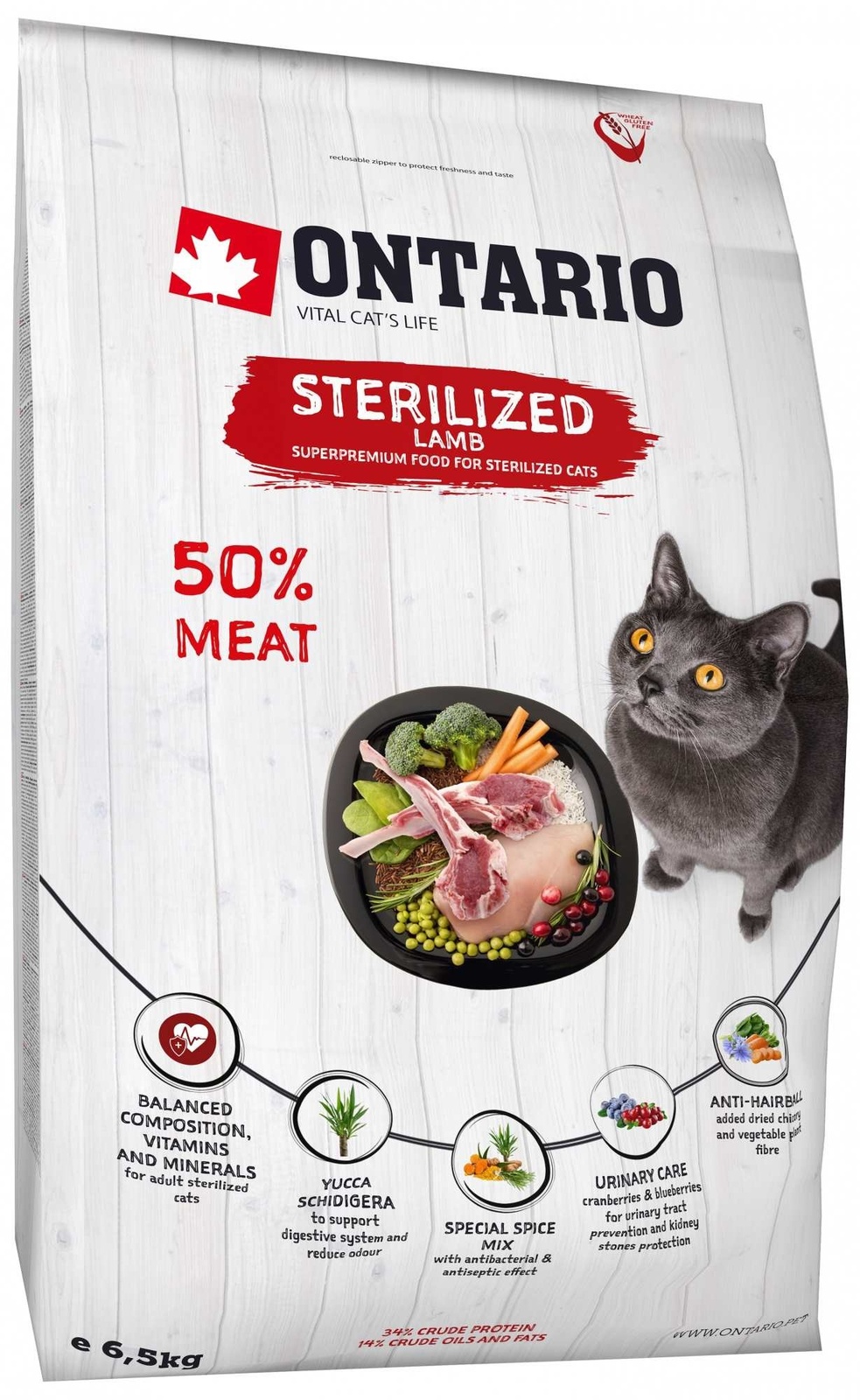 Ontario Корм Ontario для стерилизованных кошек, с ягненком (400 г)