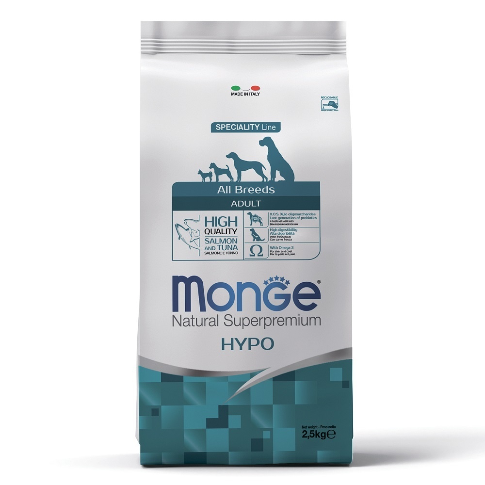 Корм Monge гипоаллергенный корм для собак всех пород, лосось с тунцом (12 кг)