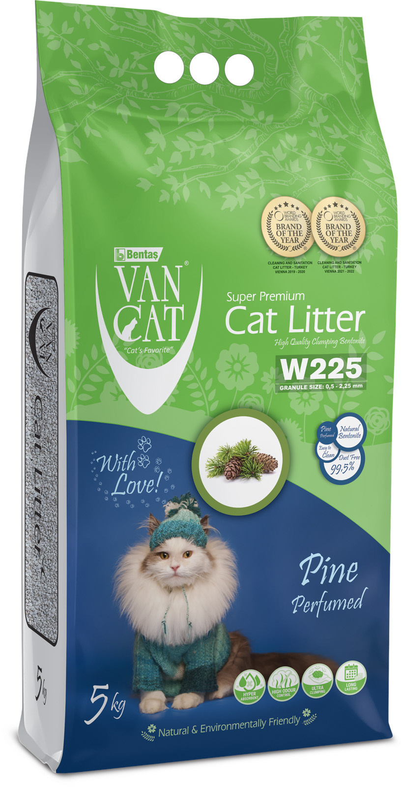 Van Cat комкующийся наполнитель без пыли с ароматом соснового леса, пакет (10 кг)