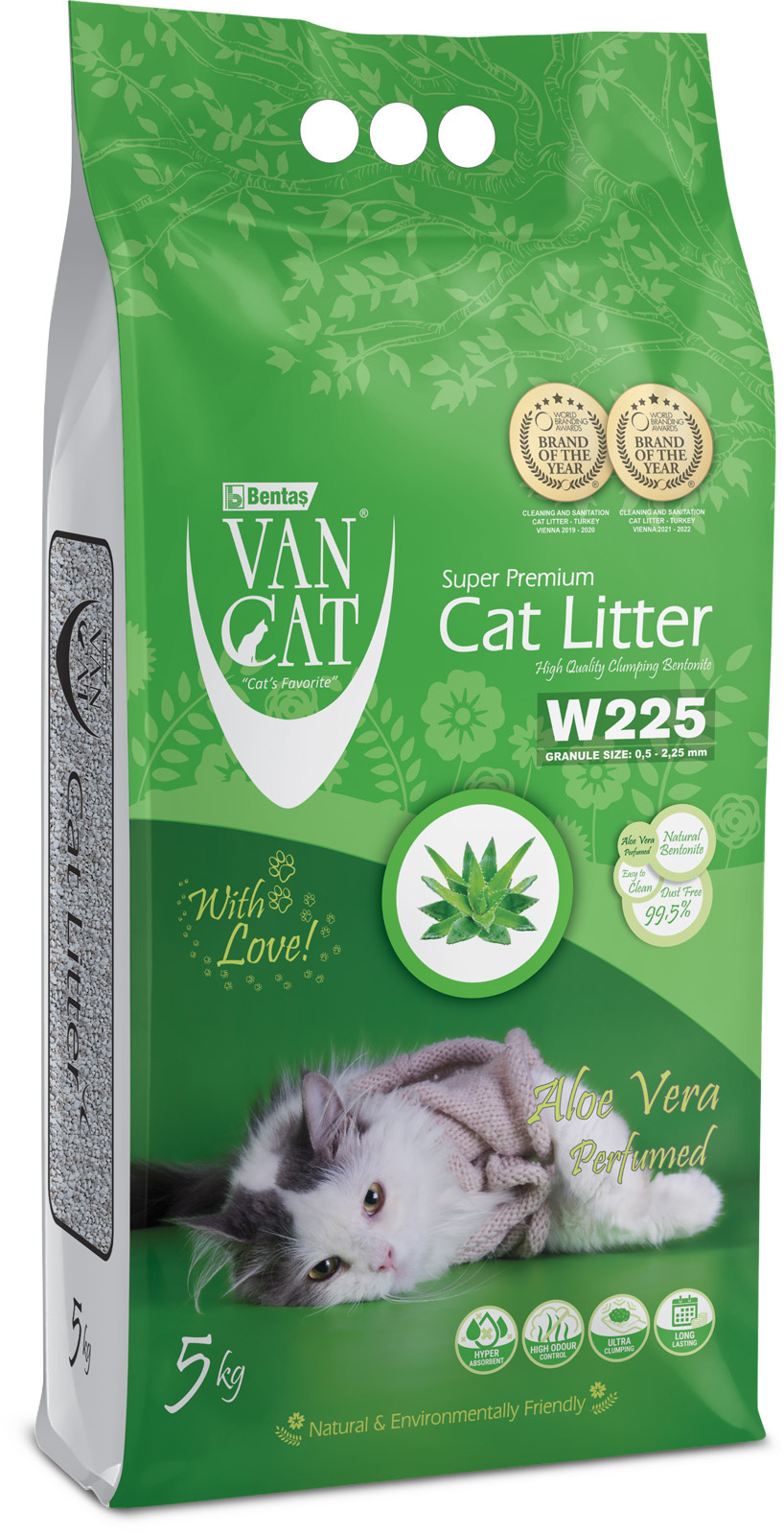 цена Van Cat Van Cat комкующийся наполнитель без пыли с ароматом алое вера, пакет (15 кг)