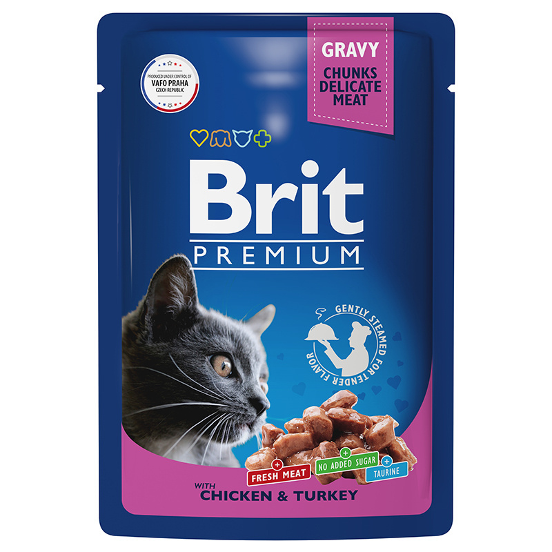 Brit Brit пауч для взрослых кошек с цыпленком и индейкой (85 г) brit brit пауч для взрослых кошек с треской в соусе 85 г