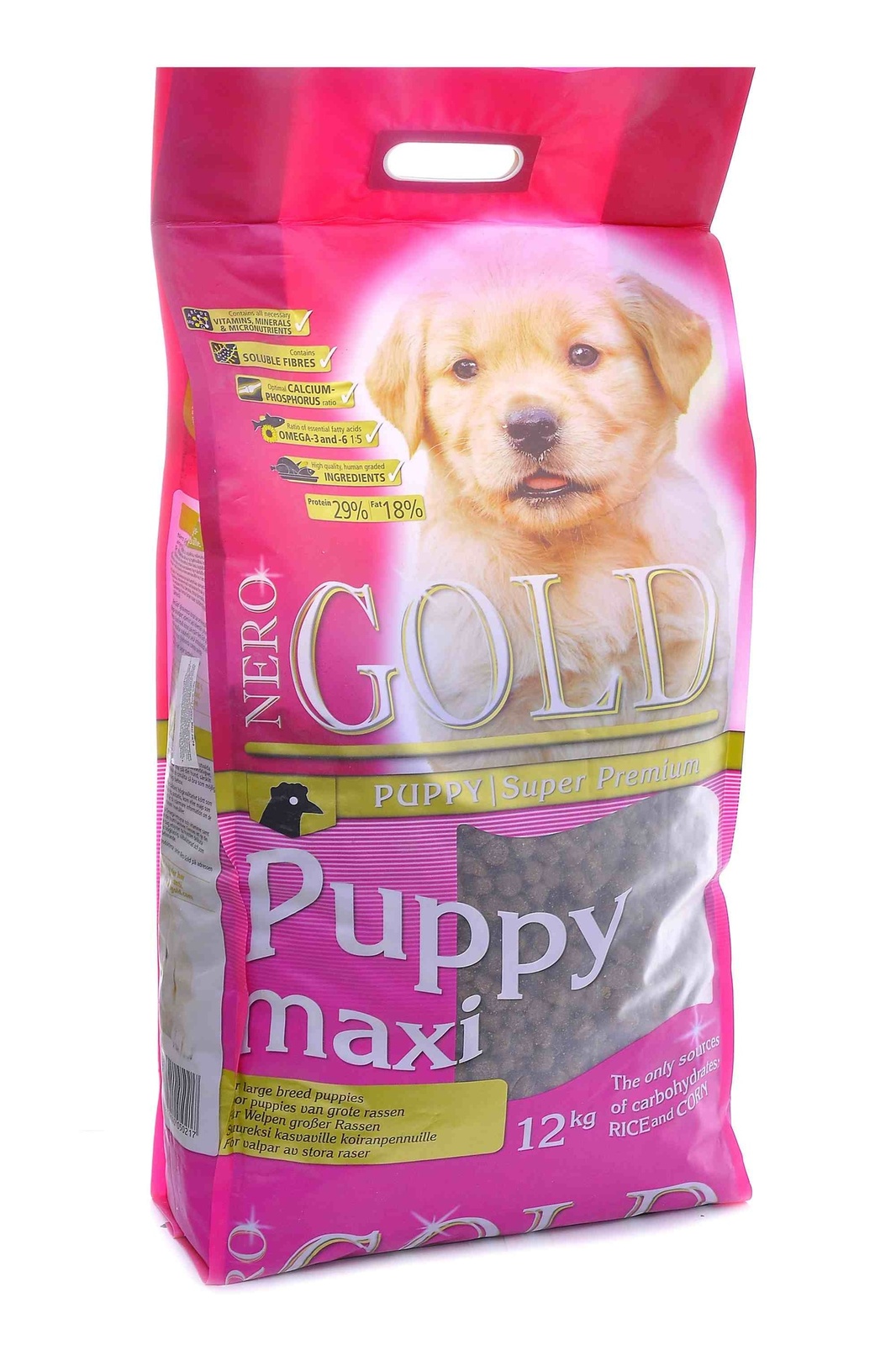 NERO GOLD super premium Корм NERO GOLD super premium puppy Maxi для щенков крупных пород, с курицей и цельным рисом (18 кг)