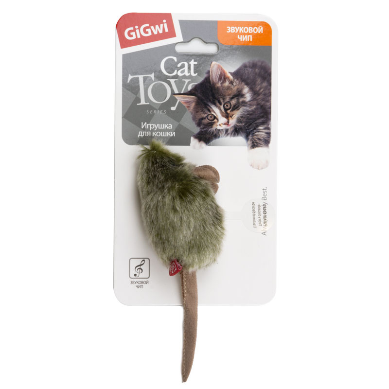 цена GiGwi GiGwi мышка, игрушка со звуковым чипом, 8 см (40 г)
