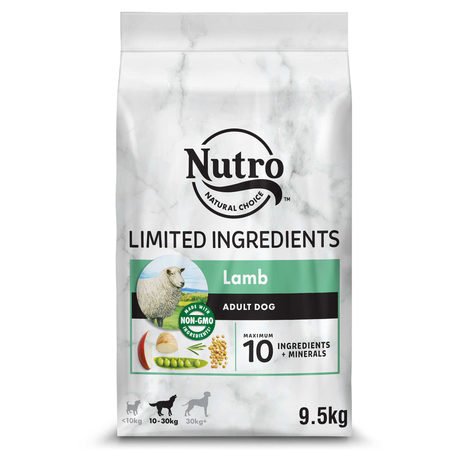 Корм Nutro полнорационный, для взрослых собак с чувствительным пищеварением, с ягнёнком и экстрактом розмарина (9,5 кг) 