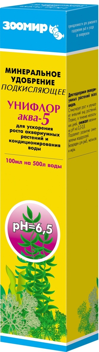 цена ЗООМИР ЗООМИР унифлор Аква-5, минеральное удобрение для аквариумных растений подкисляющее, 100 мл (100 г)