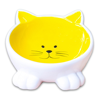 Миска &quot;Мордочка кошки&quot;  керамическая для кошек на ножках, желтая
