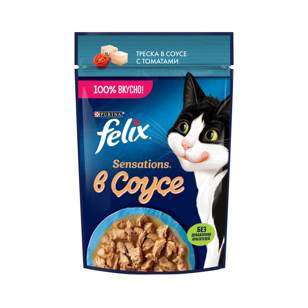 Felix Felix влажный корм для взрослых кошек, с треской в соусе с томатами (75 г)