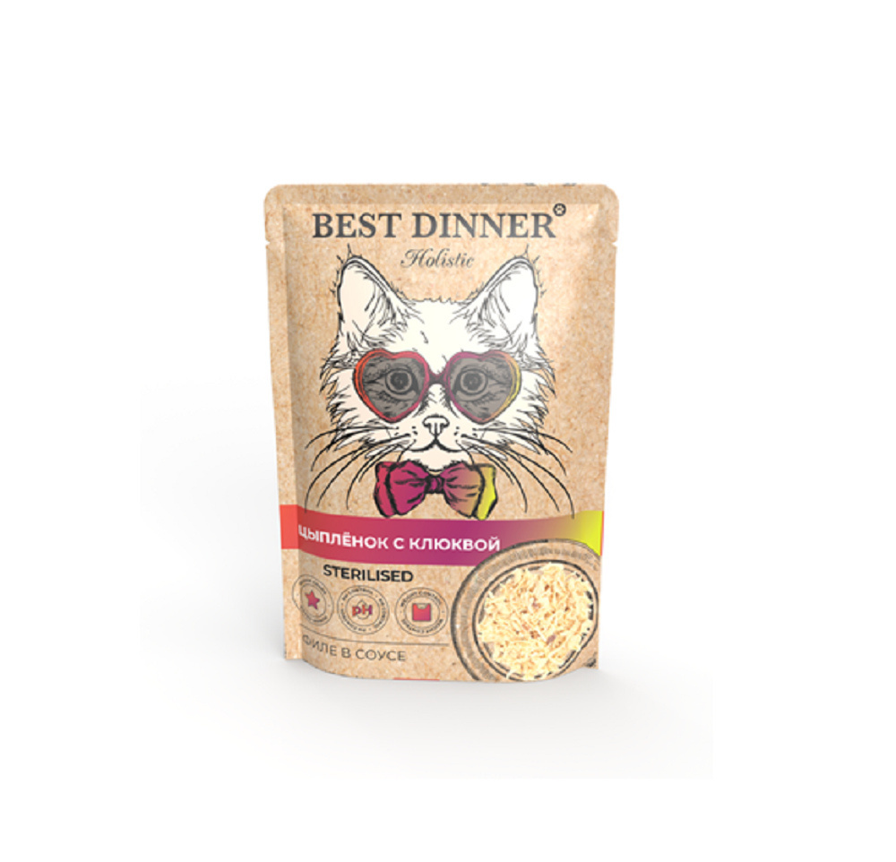 Best Dinner Best Dinner паучи для стерилизованных кошек, цыпленок с клюквой в соусе (70 г)