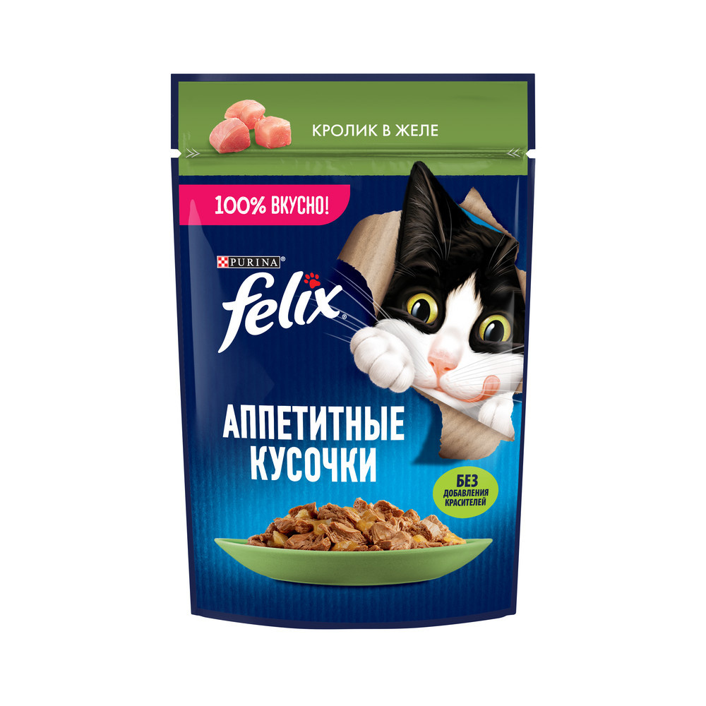 Felix влажный корм Аппетитные кусочки для взрослых кошек, с кроликом в желе (75 г)