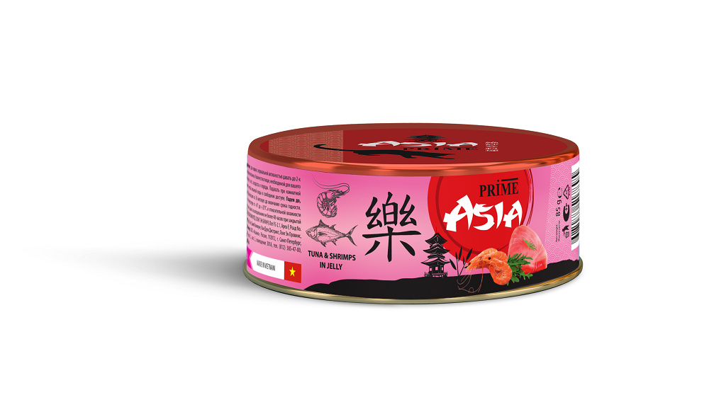 Prime Asia Prime Asia консервы для кошек Тунец с креветками в желе (1 шт)