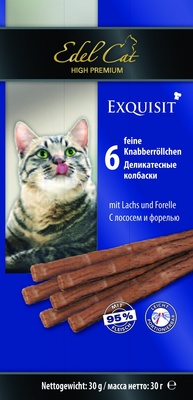 Колбаски для кошек с лососем и форелью, 6шт. по 5г Edel Cat Колбаски для кошек с лососем и форелью, 6шт. по 5г Edel Cat
