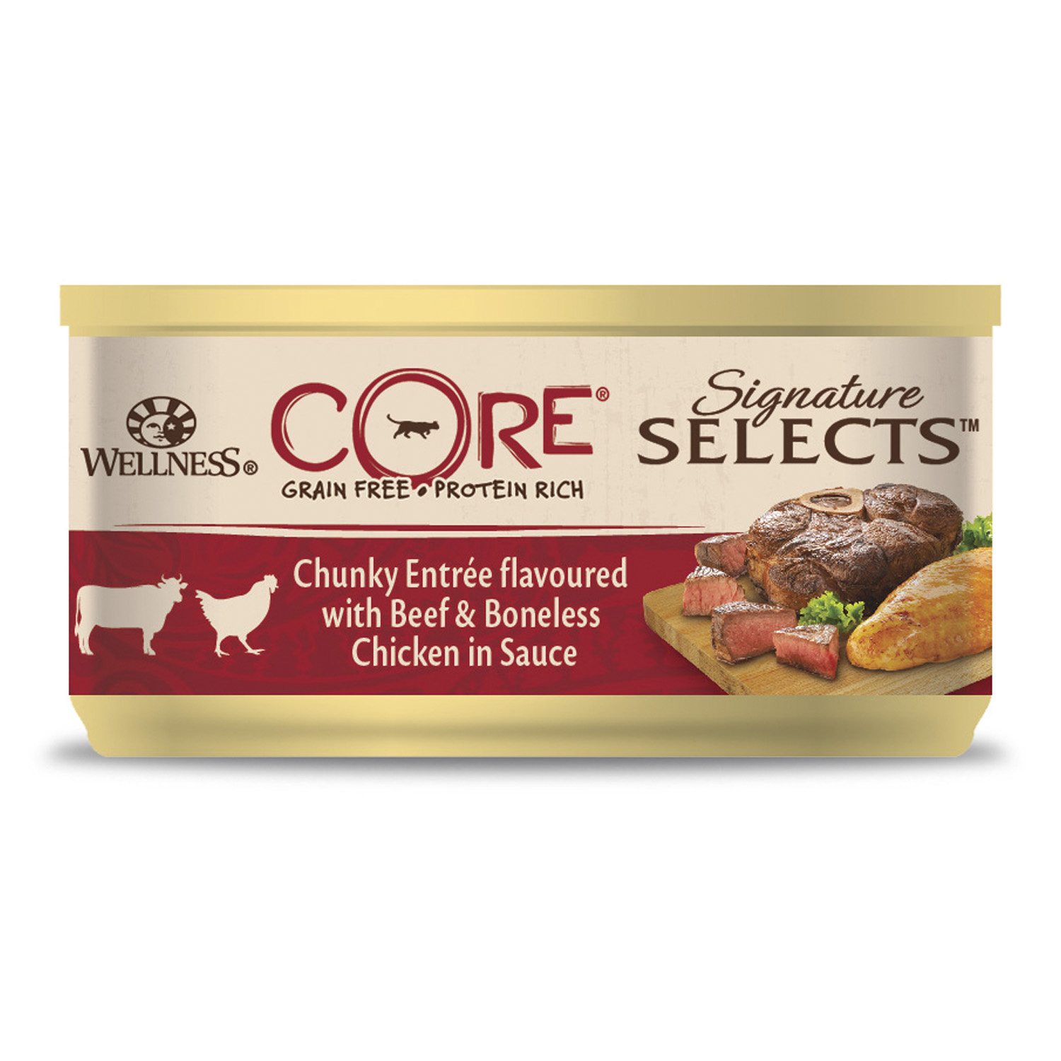 Wellness CORE Wellness CORE signature Selects консервы из говядины с курицей в виде кусочков в соусе для кошек (79 г)