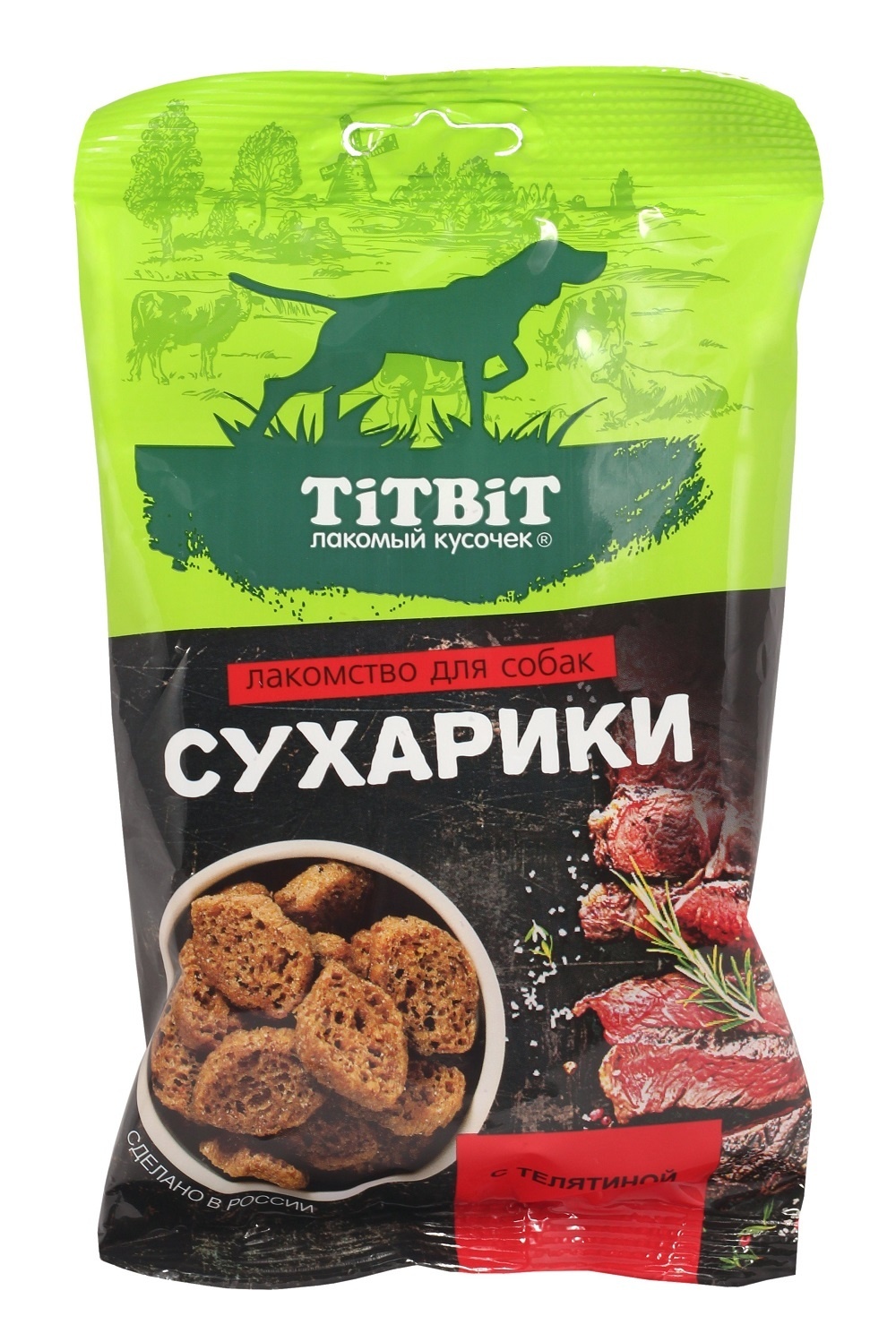 TiTBiT TiTBiT сухарики с телятиной, лакомство для собак (55 г) лакомство для собак titbit мюсли fitness с телятиной и злаками 40 г