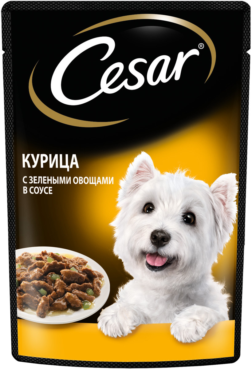 Cesar влажный корм для взрослых собак, с курицей и зелеными овощами в соусе (85 г)