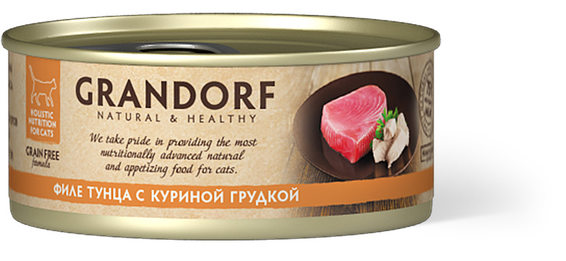 Grandorf Grandorf консервы для кошек: филе тунца с куриной грудкой (70 г)