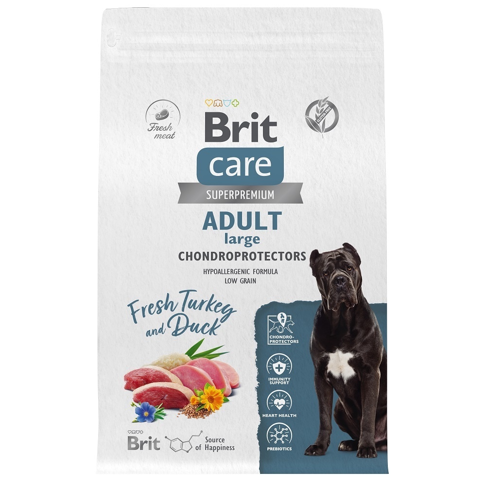 Brit Care Brit Care сухой корм с индейкой и уткой для взрослых собак крупных пород, для поддержания здоровья суставов (3 кг)