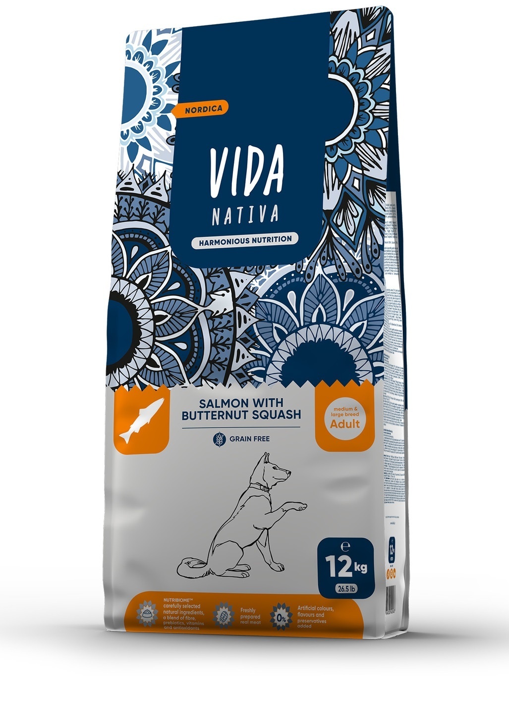 VIDA Nativa корм для взрослых собак средних и крупных пород с лососем и тыквой (12 кг)