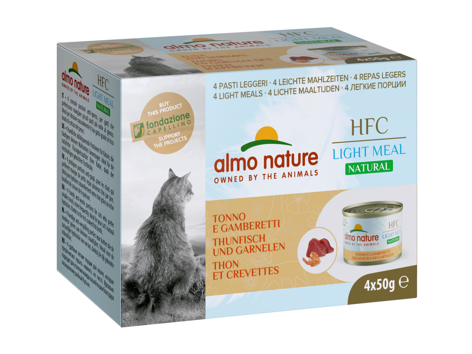 цена Almo Nature консервы Almo Nature консервы набор низкокалорийных консервов для кошек (4 шт. по 50 гр) с тунцом и креветками (200 г)