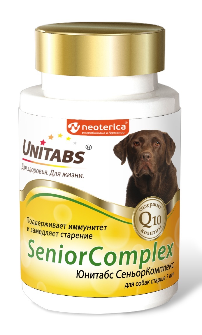 Unitabs Unitabs витамины SeniorComplex с Q10 для собак, 100таб (180 г) unitabs immuno complex c q10 витамины для крупных собак 100таб u205 100таб