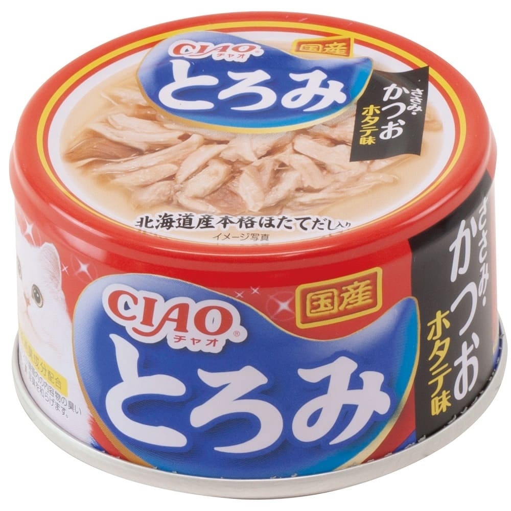 Inaba Inaba тороми консервы для кошек куриное филе и тунец кацуо со вкусом гребешка в бульоне (80 г)