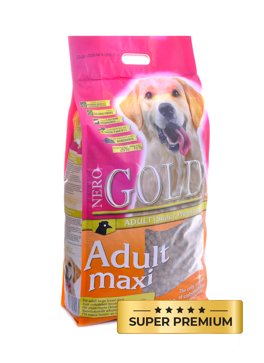 Корм NERO GOLD super premium adult Maxi для взрослых собак крупных пород, с курицей и цельным рисом (12 кг)