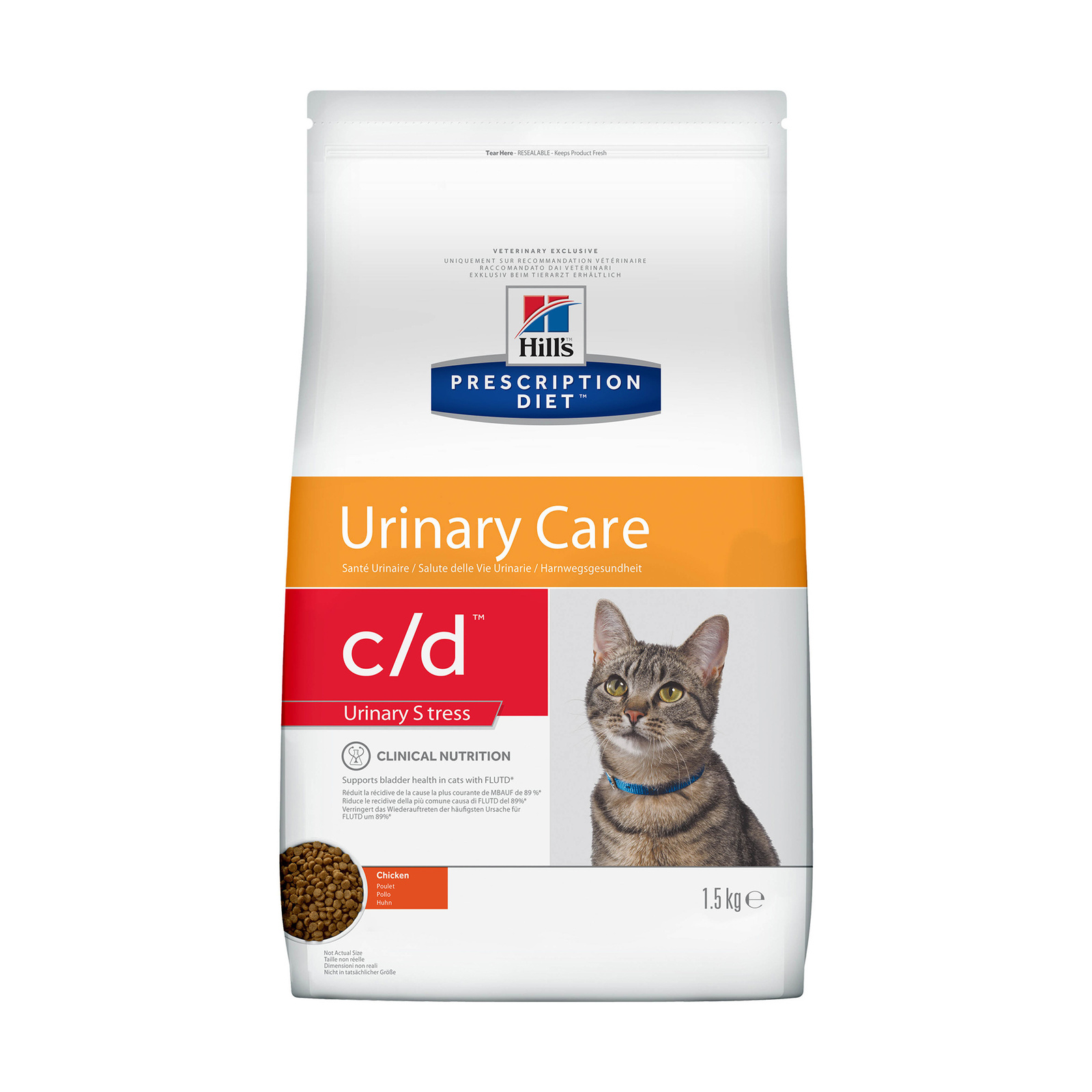 Корм Hill's Prescription Diet c/d Multicare Urinary Stress сухой диетический, для кошек при профилактике цистита и мочекаменной болезни (МКБ), в том числе вызванной стрессом, с курицей (1,5 кг)