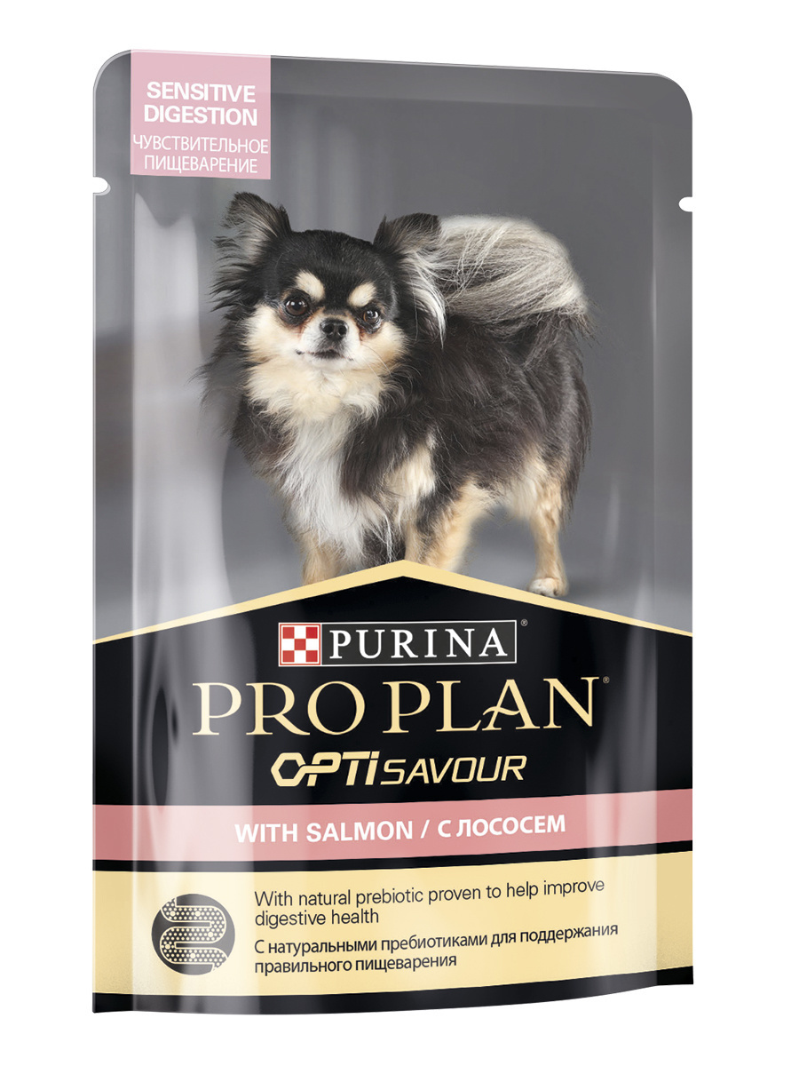 Purina Pro Plan (паучи) для взрослых собак с чувствительным пищеварением: кусочки в соусе с лососем (85 г) 