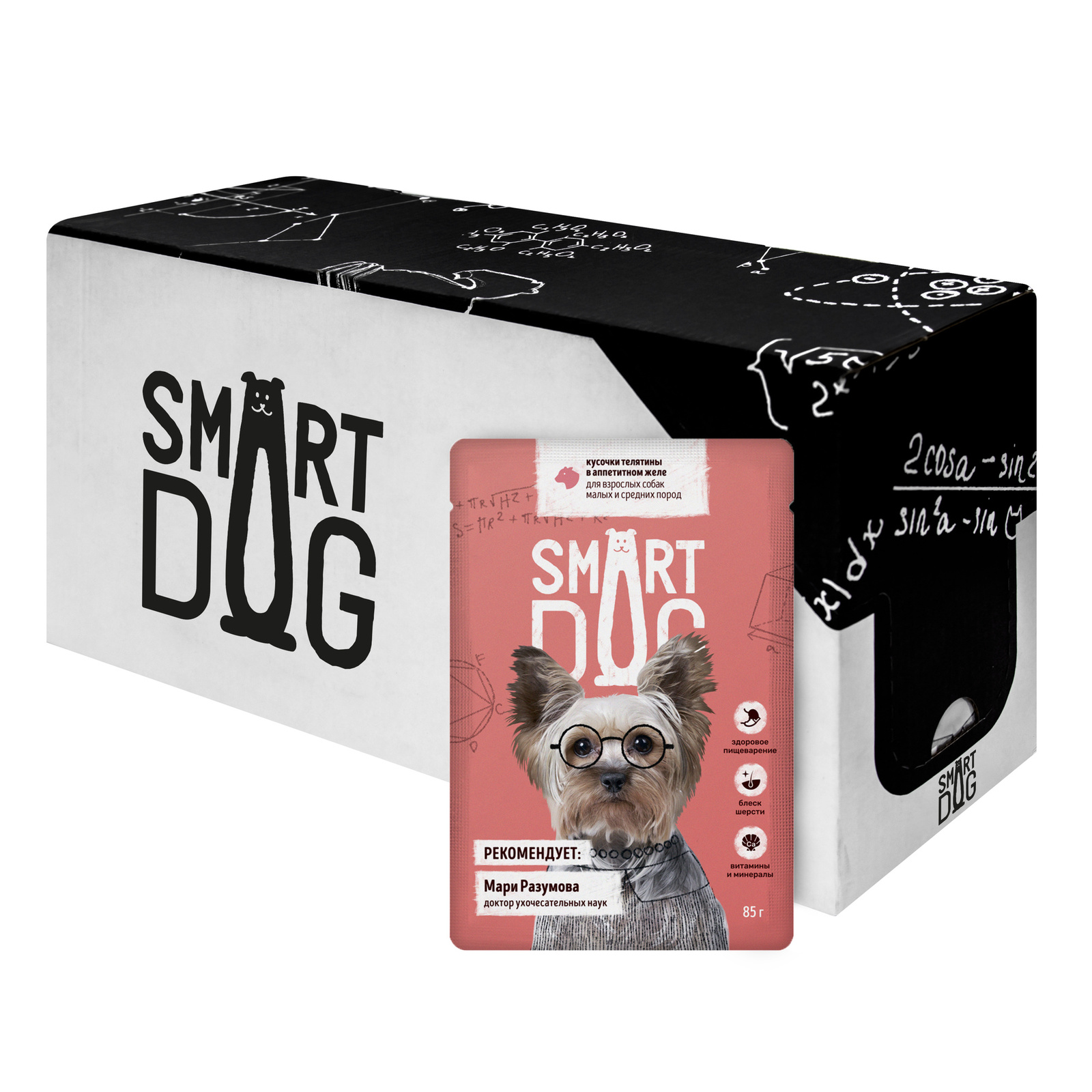 Smart Dog паучи Smart Dog паучи "Упаковка 25 шт" Паучи для взрослых собак малых и средних пород кусочки телятины в аппетитном желе (2,13 кг)