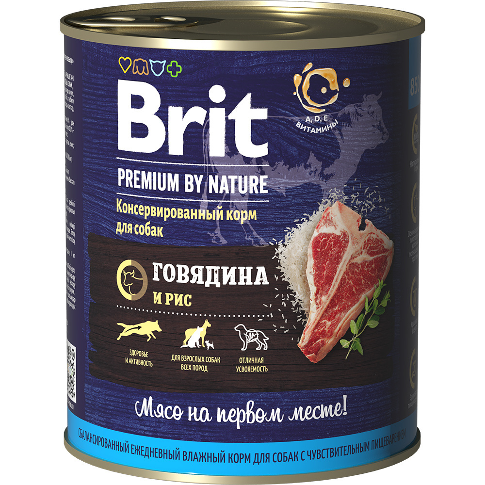 Brit Brit premium by Nature консервы с говядиной и рисом для собак (850 г)