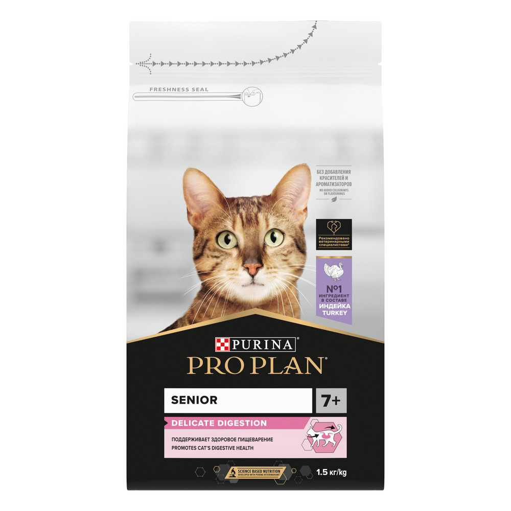 Purina Pro Plan Purina Pro Plan для кошек старше 7 лет с чувствительным пищеварением или особыми предпочтениями в еде, с высоким содержанием индейки (400 г)
