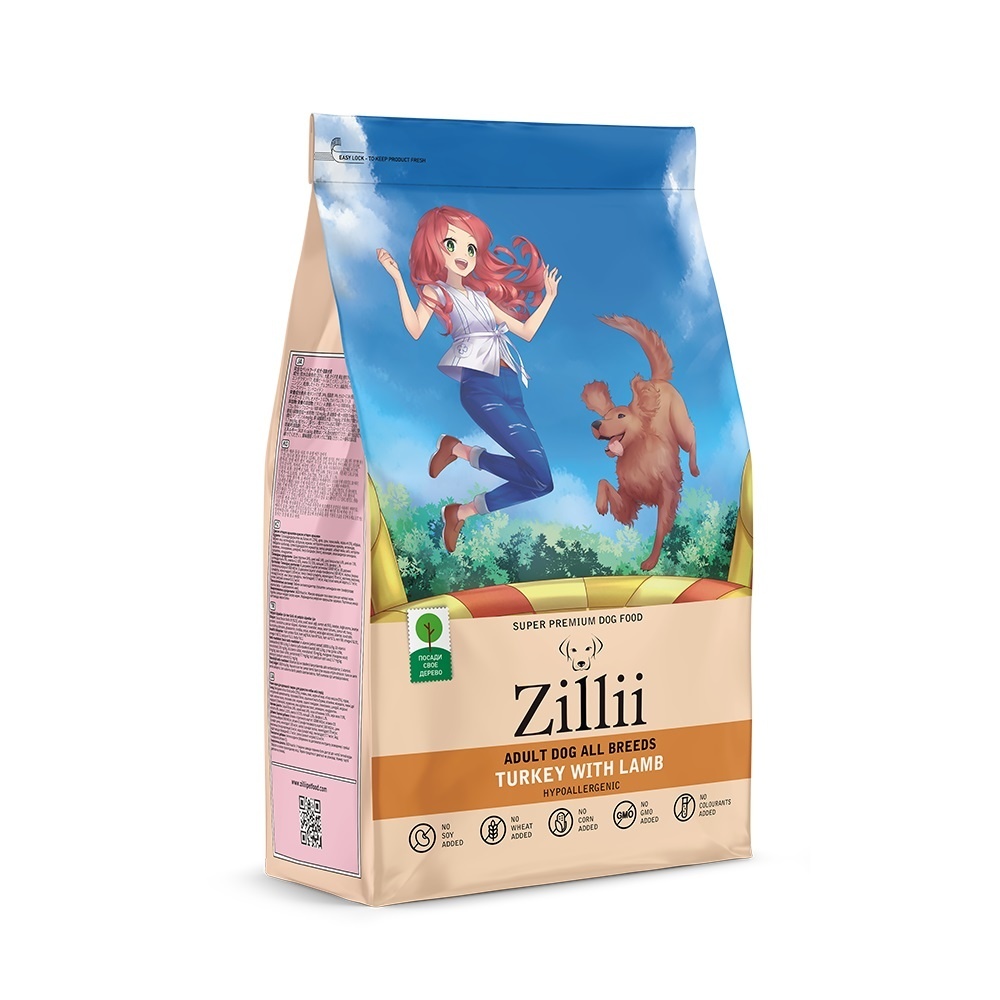Zillii Zillii сухой корм для взрослых собак Индейка с Ягнёнком (15 кг) zillii kitten сухой корм для котят с индейкой и ягнёнком 2 кг