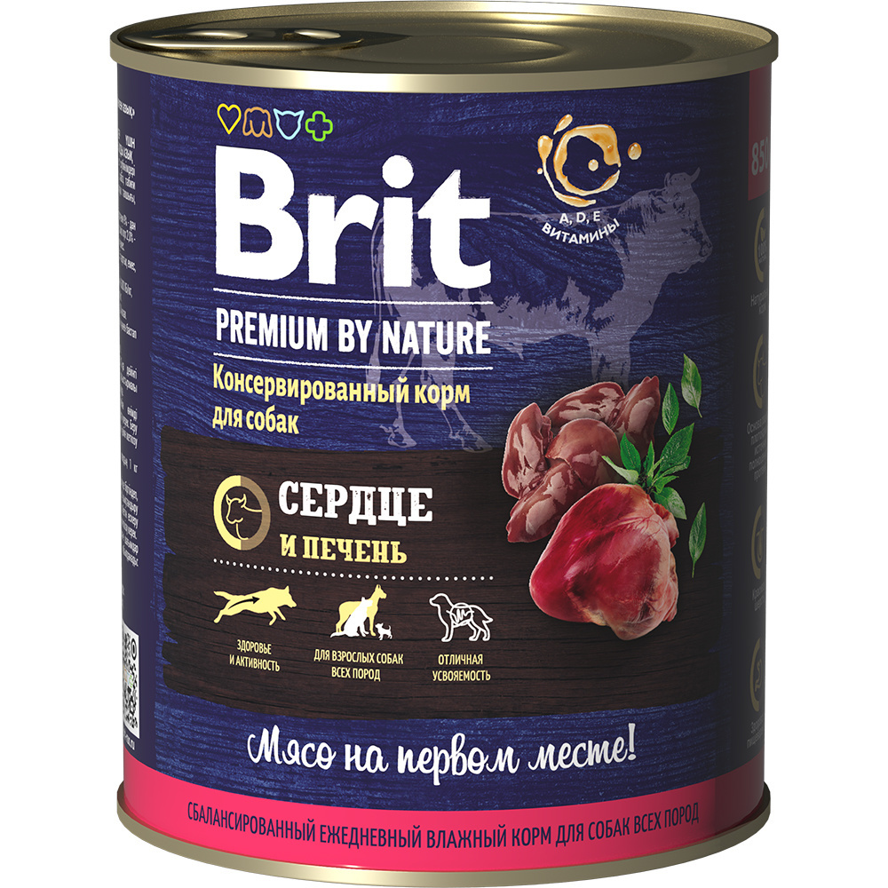 Brit Brit premium by Nature консервы с сердцем и печенью для собак (850 г)