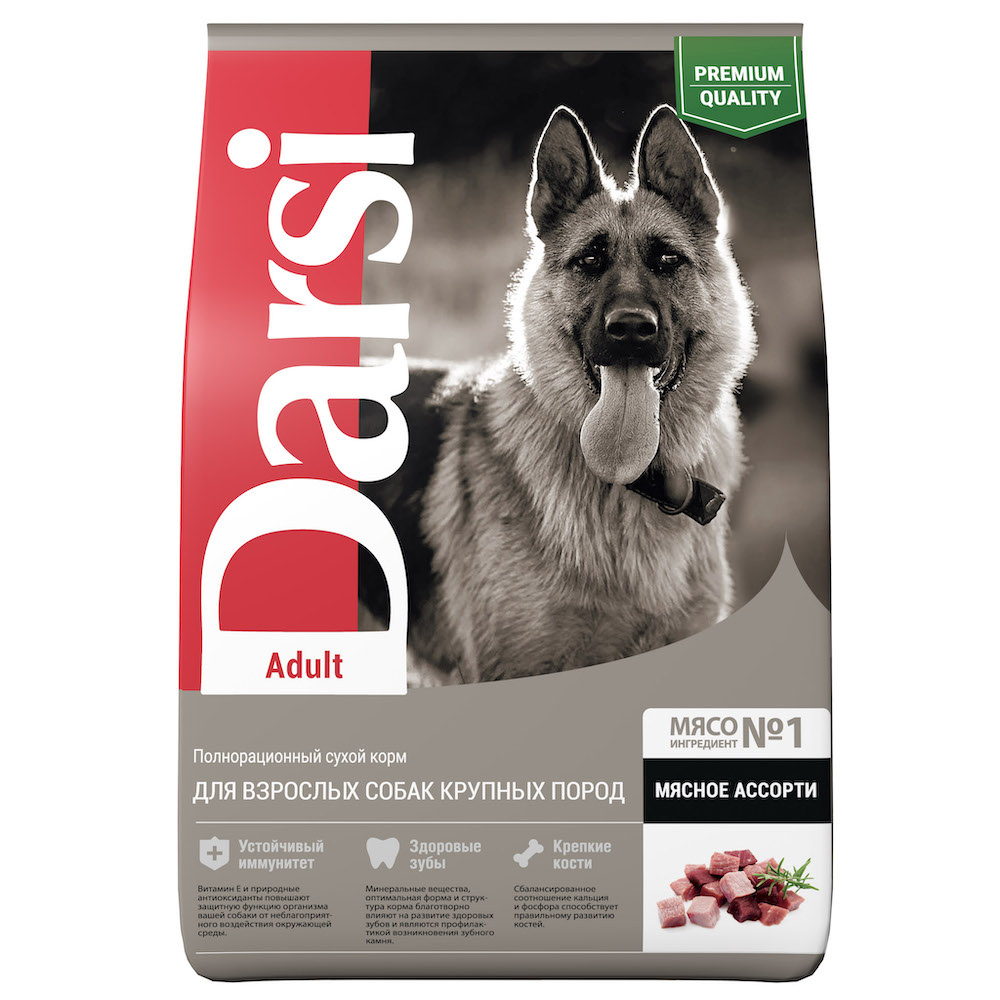 цена Darsi Darsi сухой корм для взрослых собак крупных пород,мясное ассорти (10 кг)