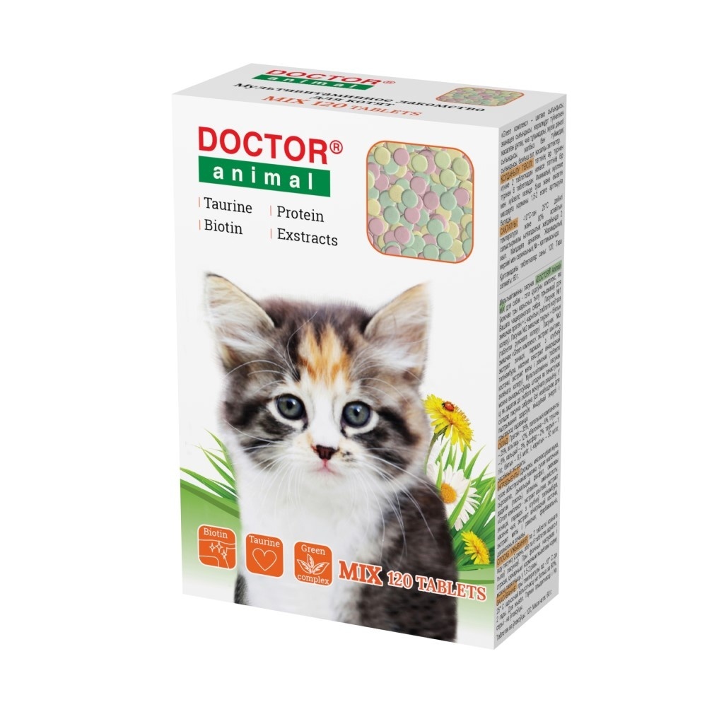 Бионикс Бионикс мультивитаминное лакомство Doctor Animal Mix, для котят, 120 таблеток (36 г)