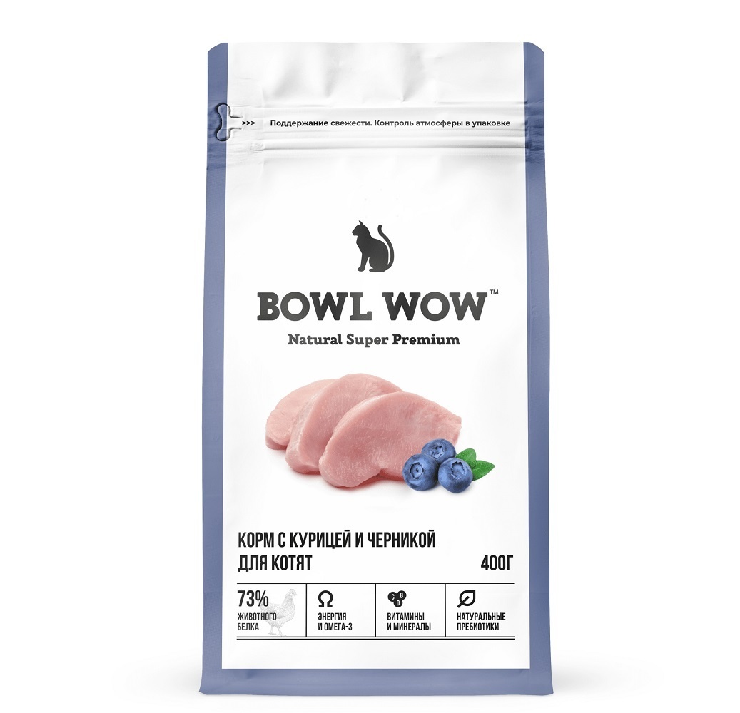 BOWL WOW BOWL WOW сухой корм для котят с курицей и черникой (1,5 кг)