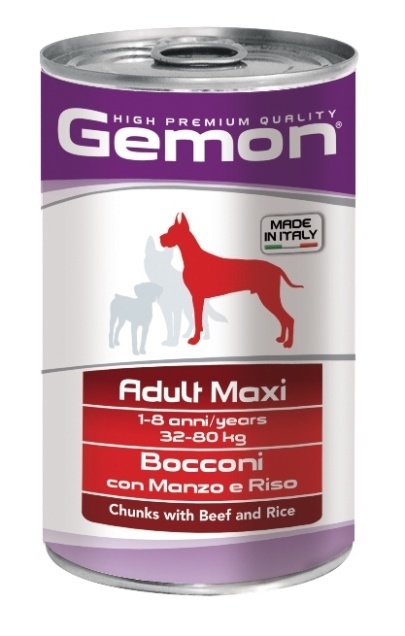 GEMON (Monge) GEMON (Monge) консервы для собак крупных пород: Кусочки с говядиной и рисом (1,25 кг)