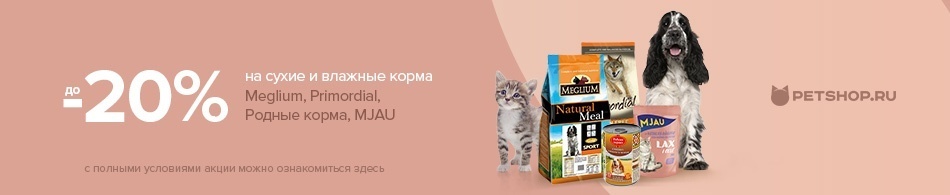До -20% на сухие и влажные корма любимых брендов!