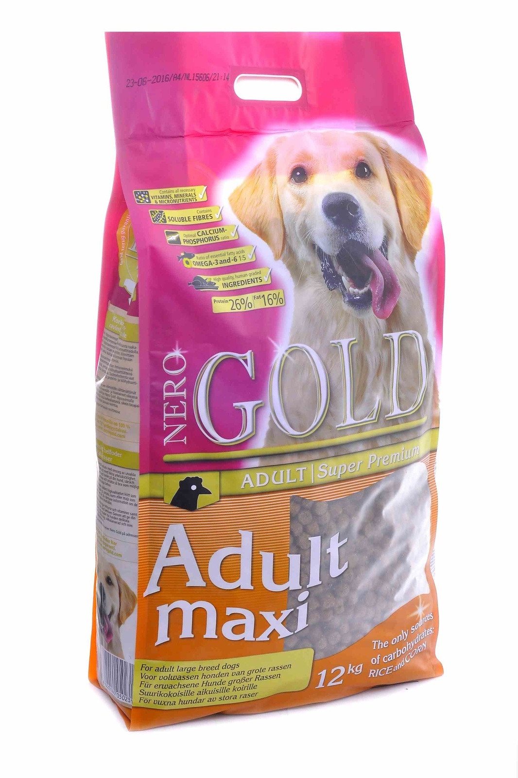 NERO GOLD super premium Корм NERO GOLD super premium adult Maxi для взрослых собак крупных пород, с курицей и цельным рисом (12 кг)