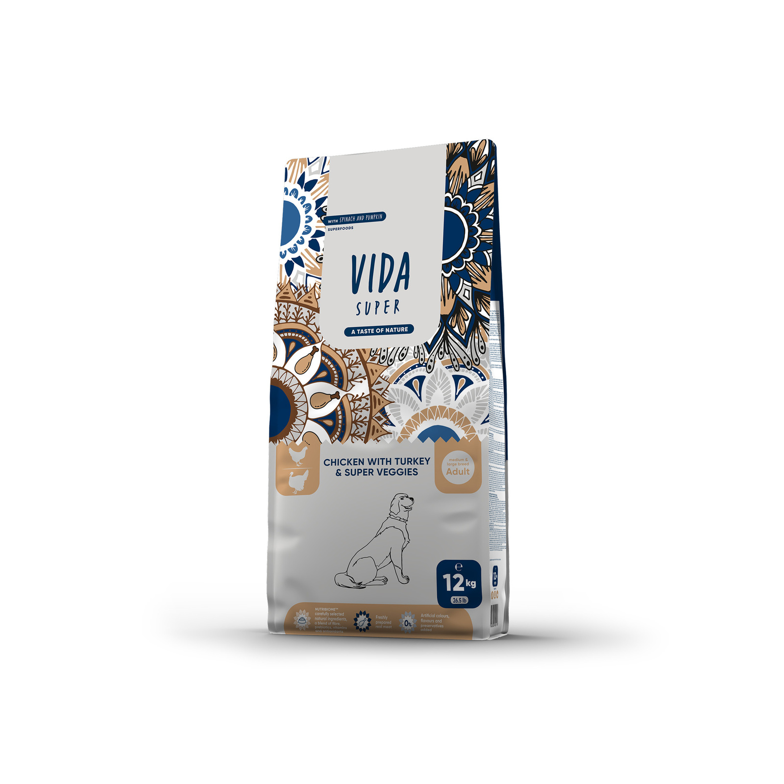 VIDA Super VIDA Super корм для взрослых собак средних и крупных пород с курицей, индейкой и овощами (12 кг)