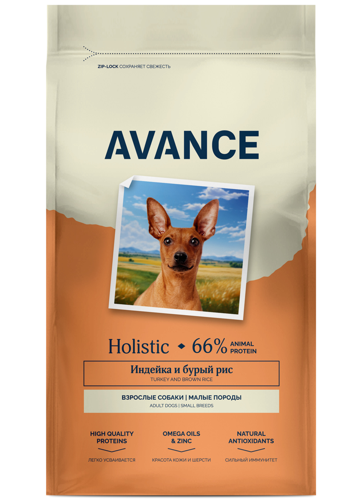 AVANCE полнорационный сухой корм для взрослых собак малых пород с индейкой и бурым рисом (3 кг)