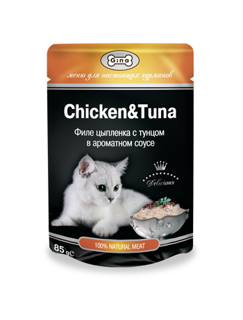 Gina консервы для кошек с  тунцом и цыпленком (85 г)