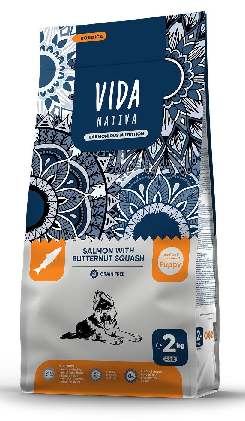 VIDA Nativa корм для щенков средних и крупных пород с лососем и тыквой (2 кг)
