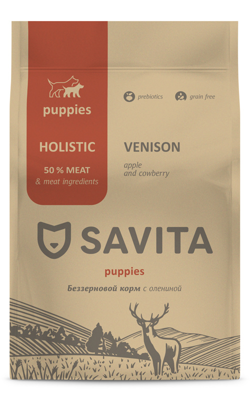 Корм SAVITA беззерновой корм для щенков с олениной (10 кг)