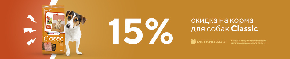 Скидка 15% на корма для собак Classic
