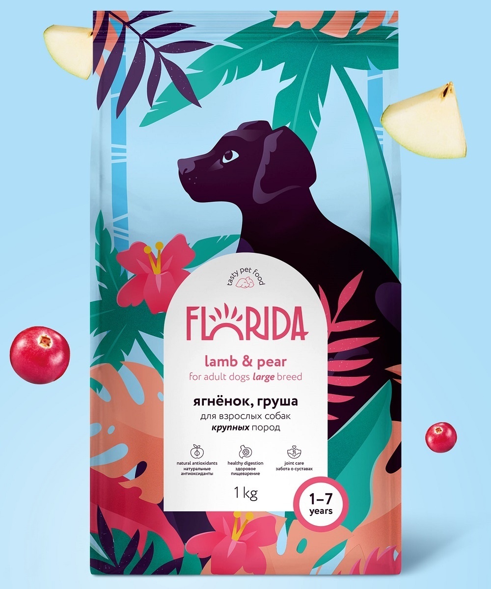 FLORIDA FLORIDA сухой корм для взрослых собак крупных пород с ягненком и грушей (3 кг)
