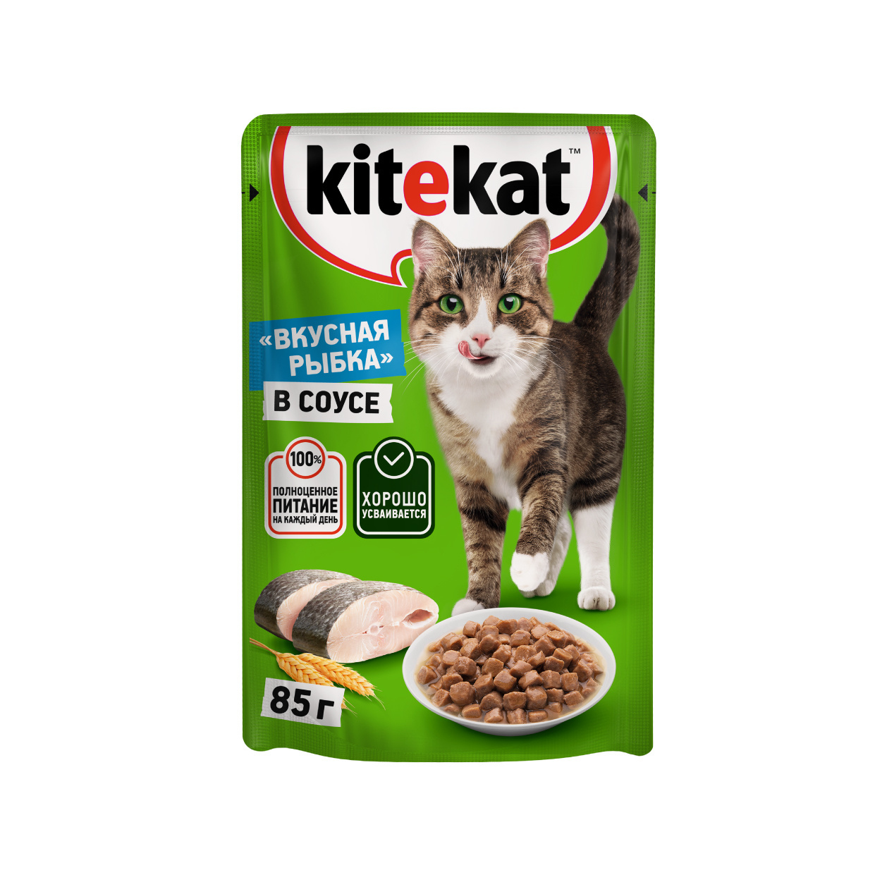 Kitekat Kitekat влажный корм KITEKAT™ для взрослых кошек, со вкусом рыбы в соусе. «Вкусная рыбка» (85 г)