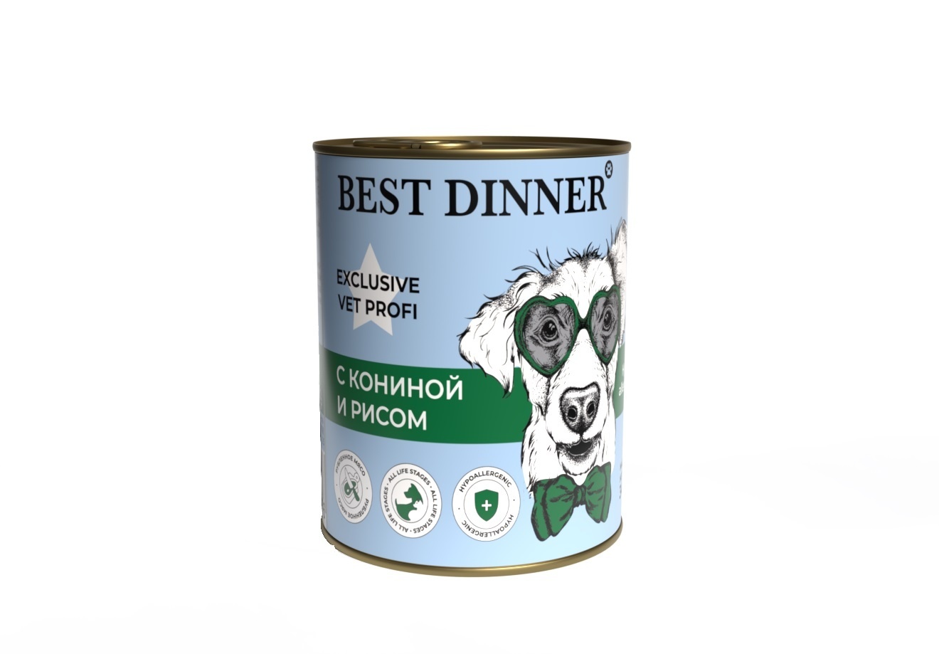 Best Dinner Best Dinner гипоаллергенные консервы С кониной и рисом для собак всех пород (340 г) 42019