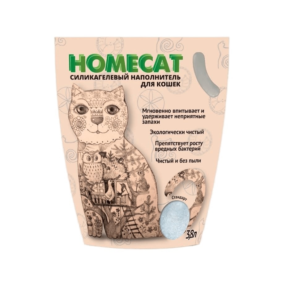 Homecat наполнитель Homecat наполнитель силикагелевый наполнитель без запаха для кошачьих туалетов, 3,8 л. (1,63 кг) 34075
